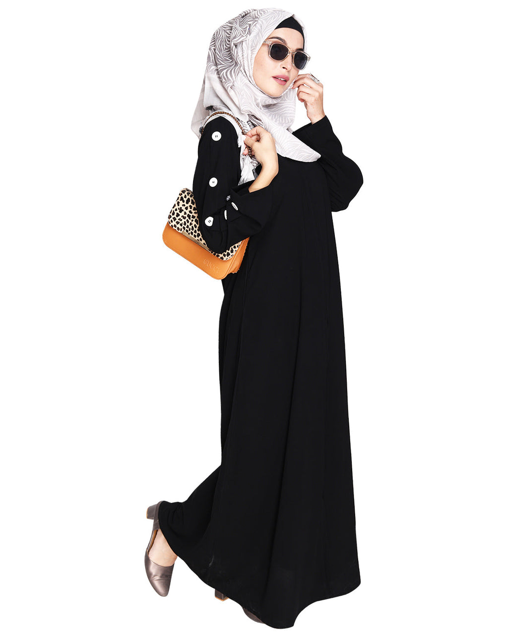 Delightful and Simple Abaya with Designer Sleeves Black