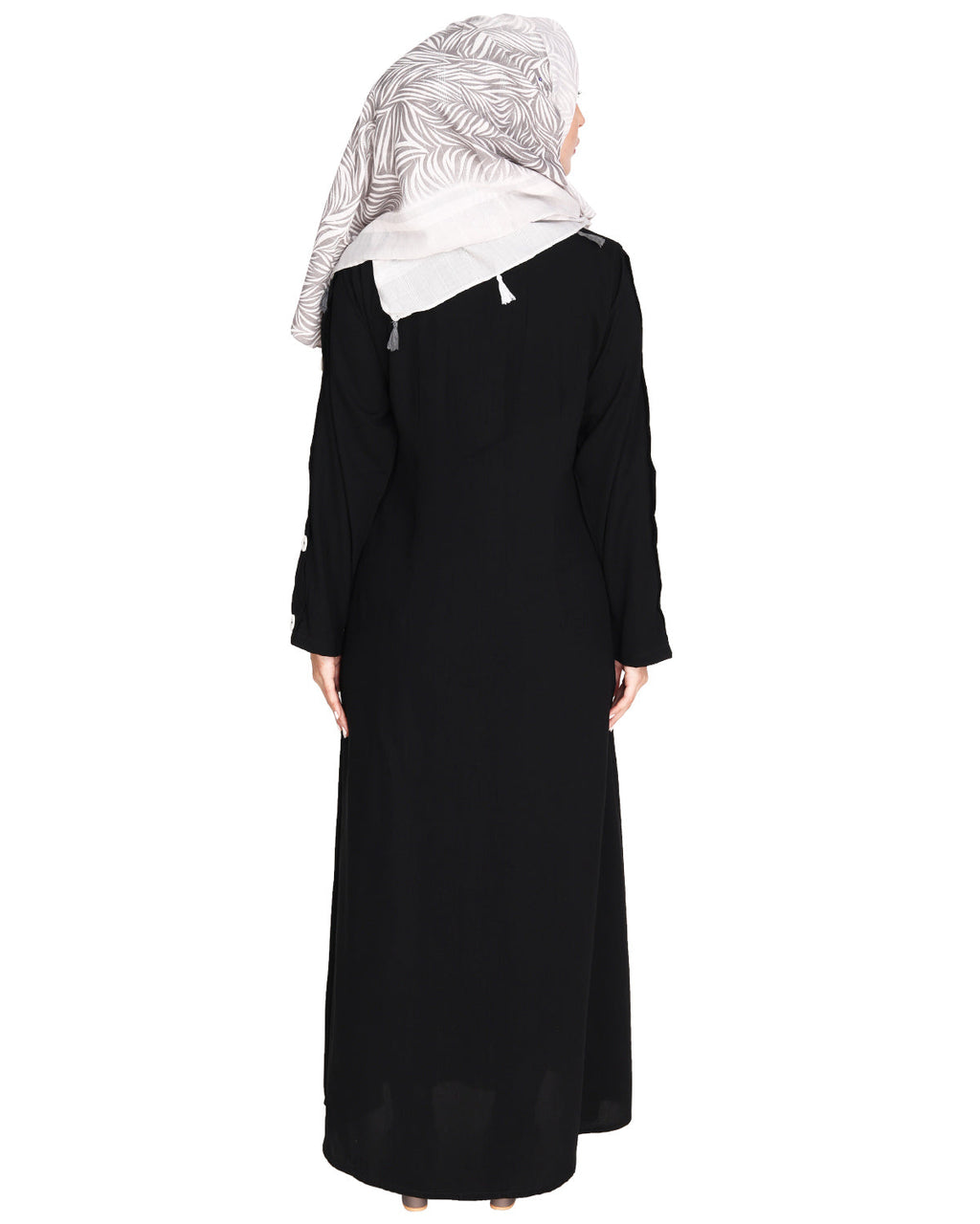 Delightful and Simple Abaya with Designer Sleeves Black