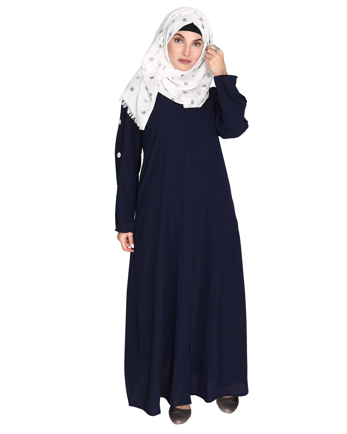 Delightful and Simple Abaya with Designer Sleeves Blue
