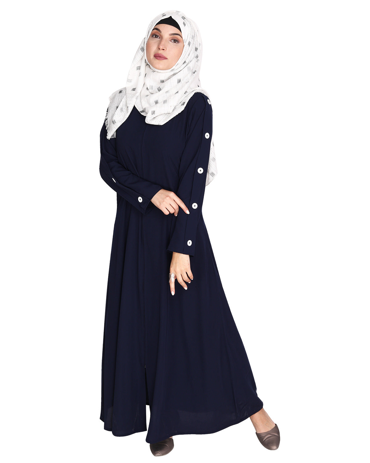 Delightful and Simple Abaya with Designer Sleeves Blue