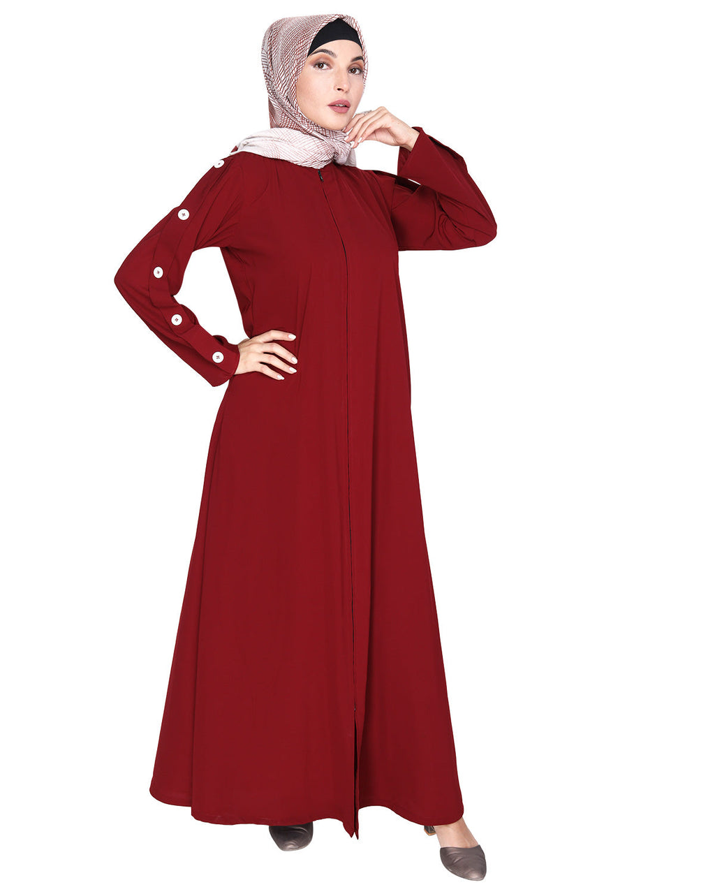 Delightful and Simple Abaya with Designer Sleeves Maroon