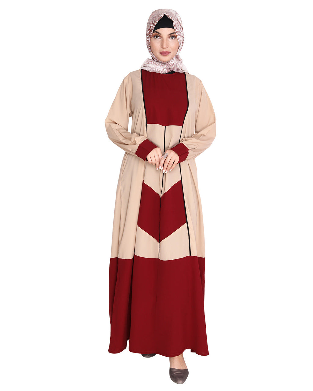 Symmetrical Design Abaya Maroon