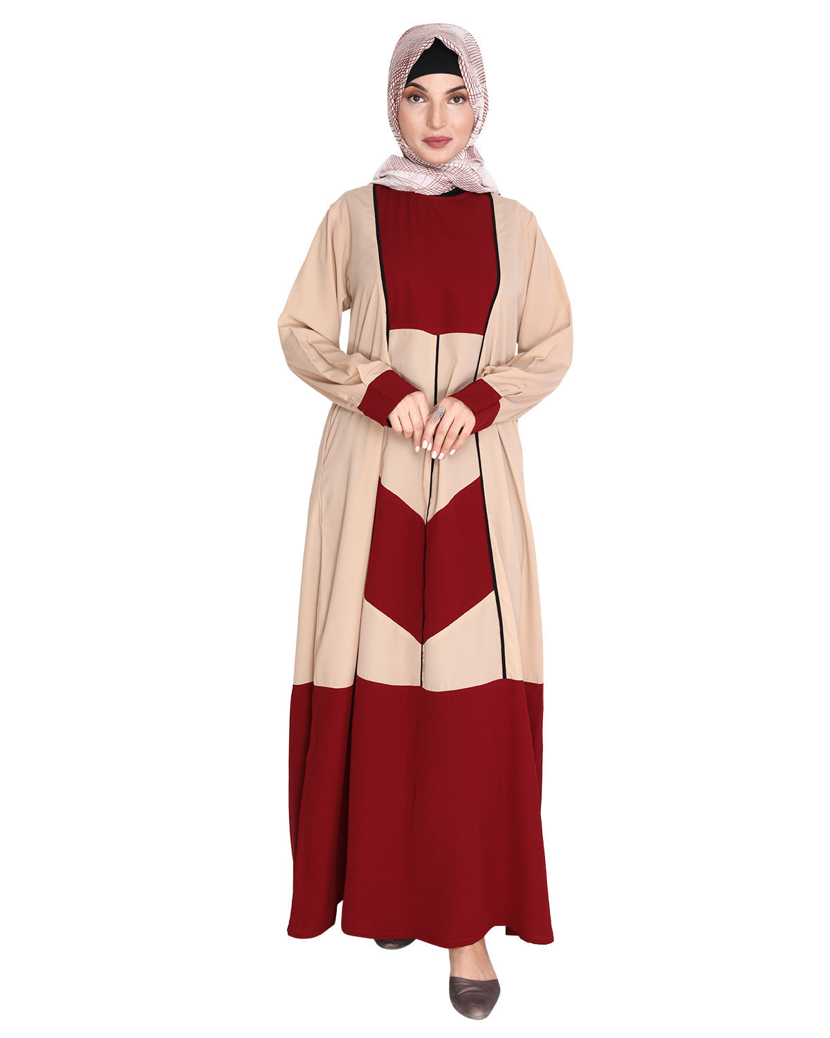 Symmetrical Design Abaya Maroon