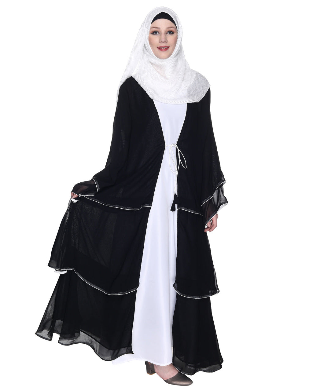 Multi Layer Shrug Style Georgette Abaya Black
