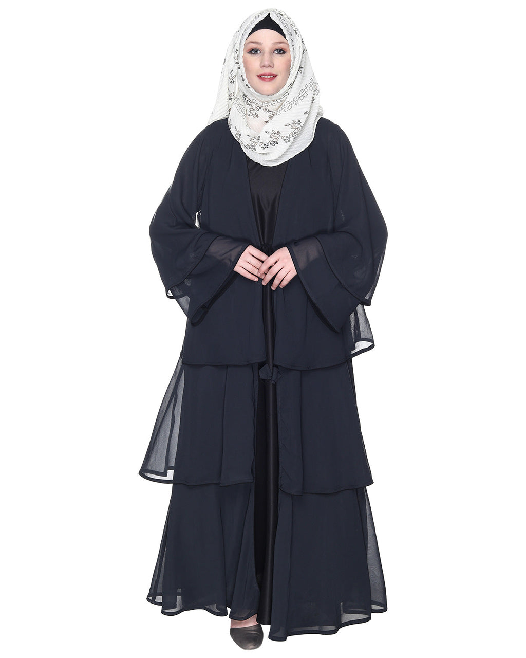 Multi Layer Shrug Style Georgette Abaya Dark Grey