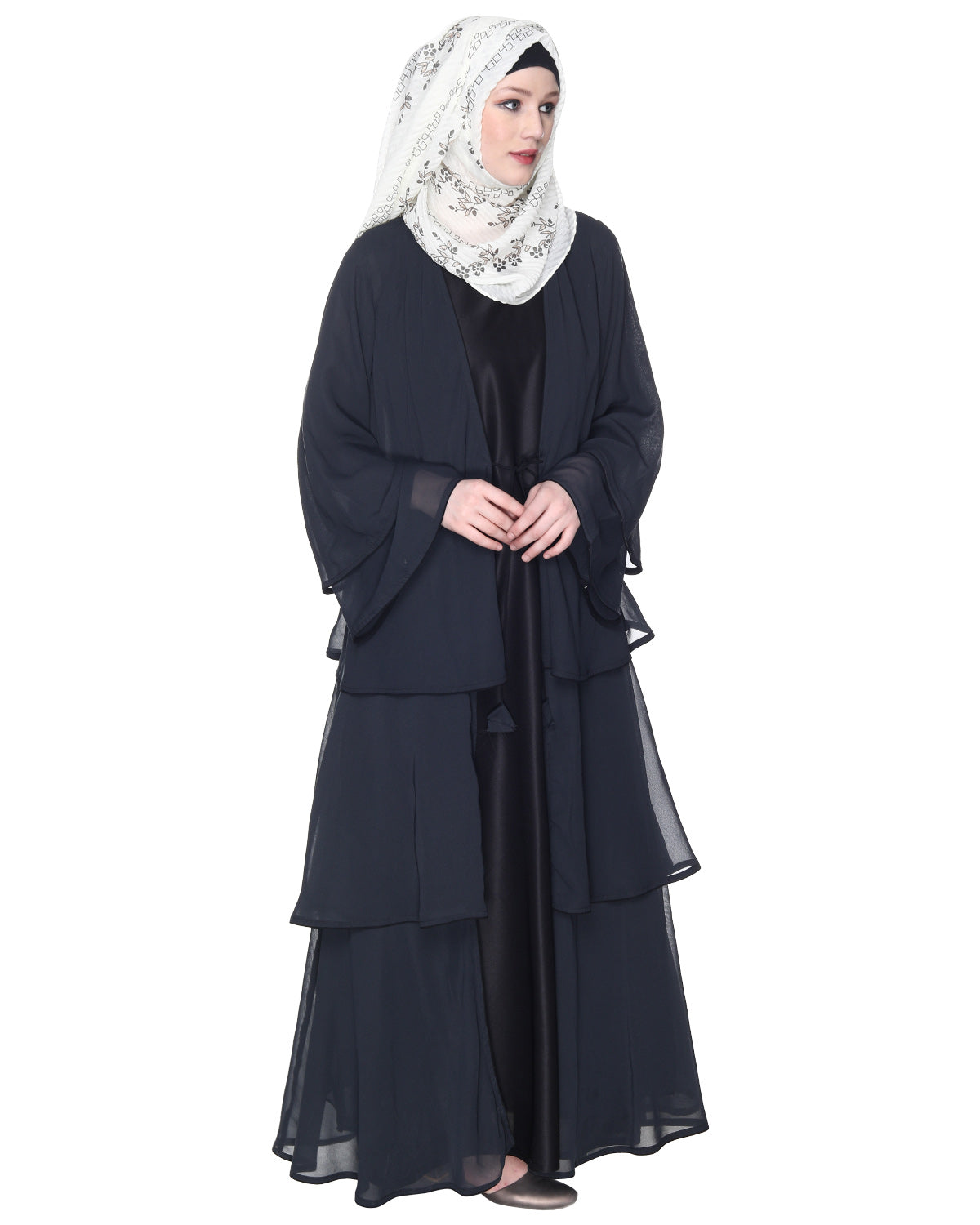 Multi Layer Shrug Style Georgette Abaya Dark Grey