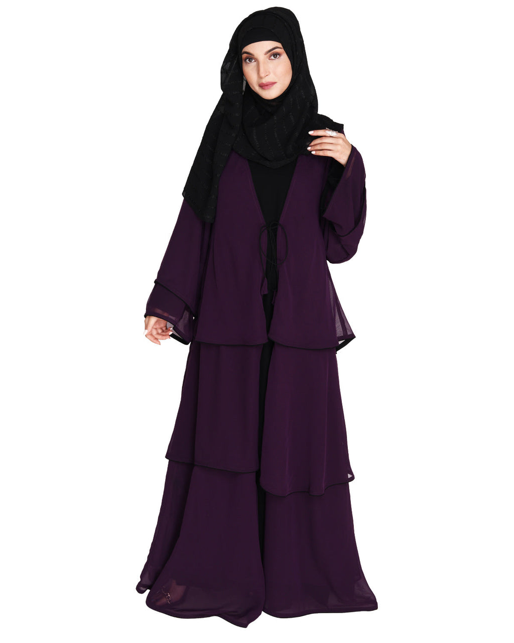 Multi Layer Shrug Style Georgette Abaya Purple
