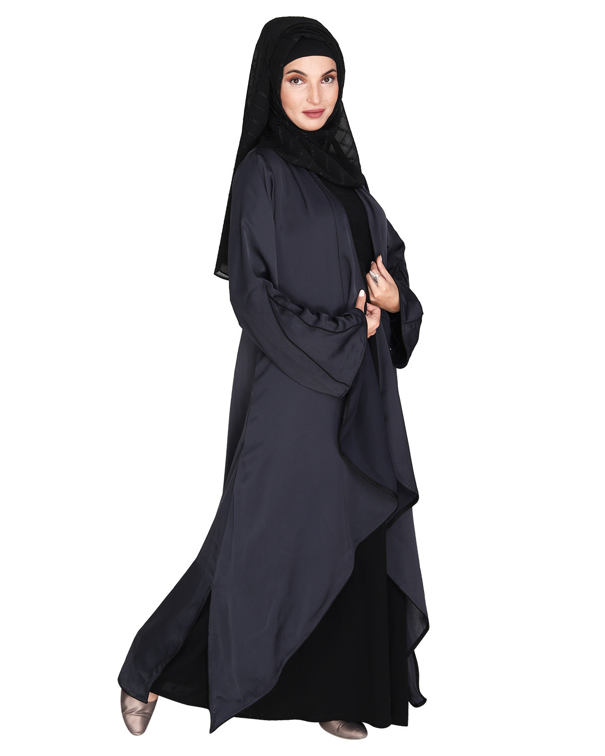 Stylish Shrug and Plain Beige Abaya Set