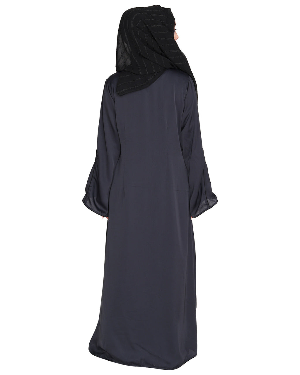 Stylish Shrug and Plain Beige Abaya Set Dark Grey