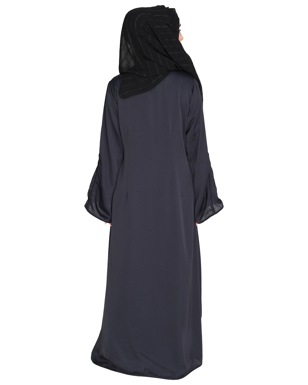 Stylish Shrug and Plain Beige Abaya Set Dark Grey