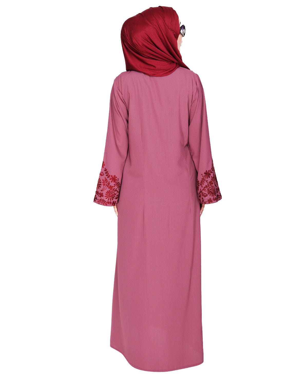 Abaya With Thread Embroidery Onion Pink