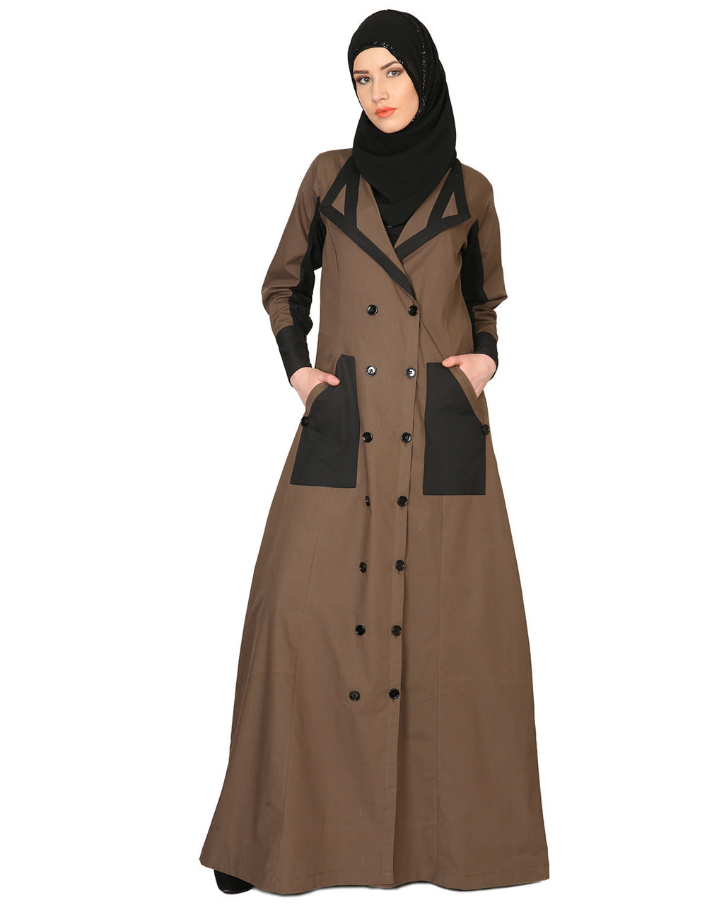 Trench Coat Style Abaya Brown