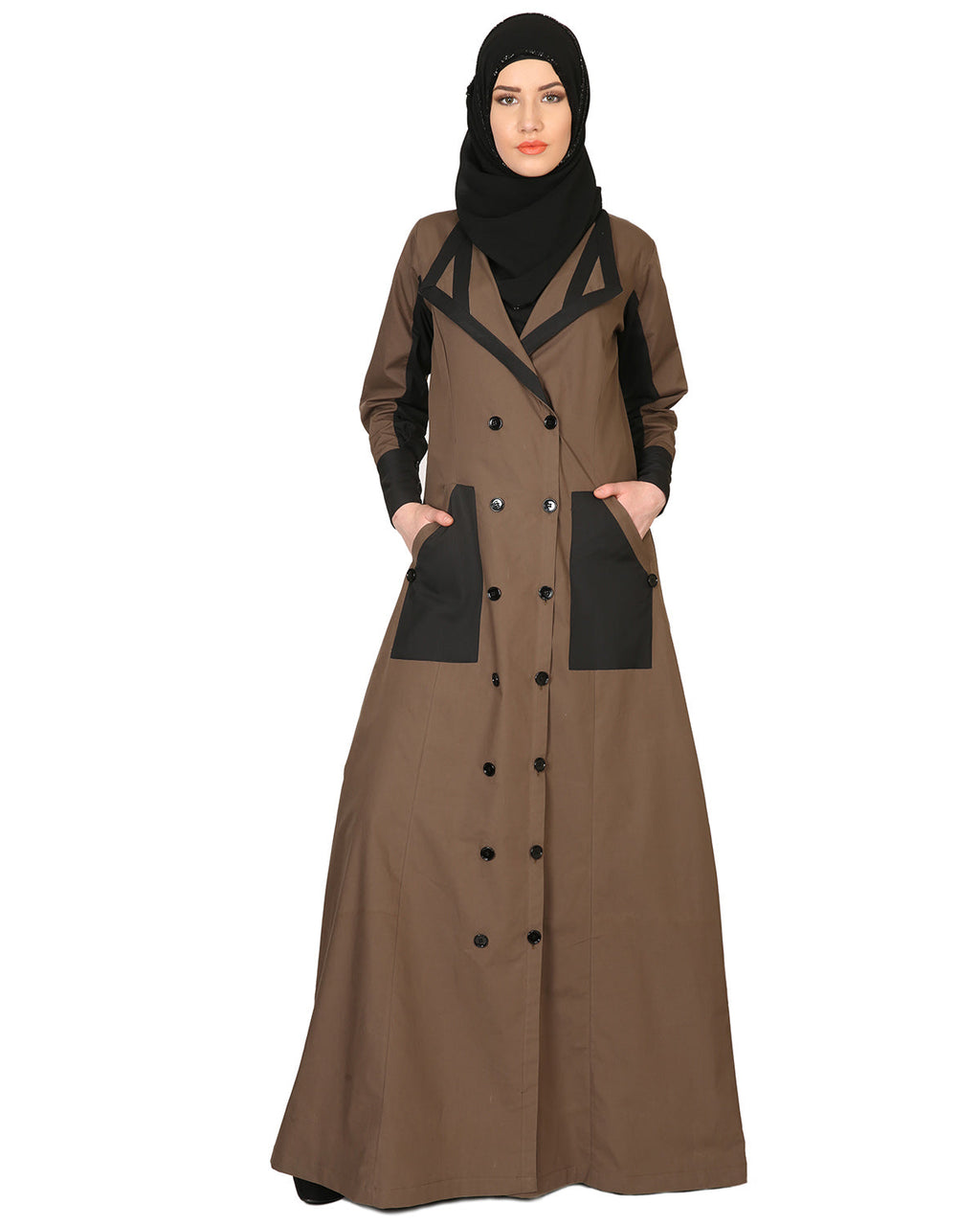 Trench Coat Style Abaya Brown