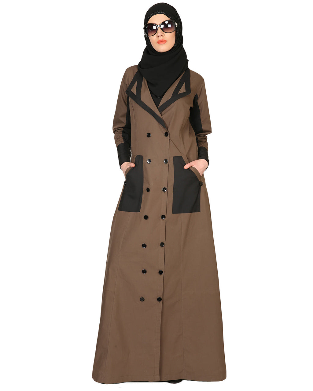Trench Coat Style Abaya Brown