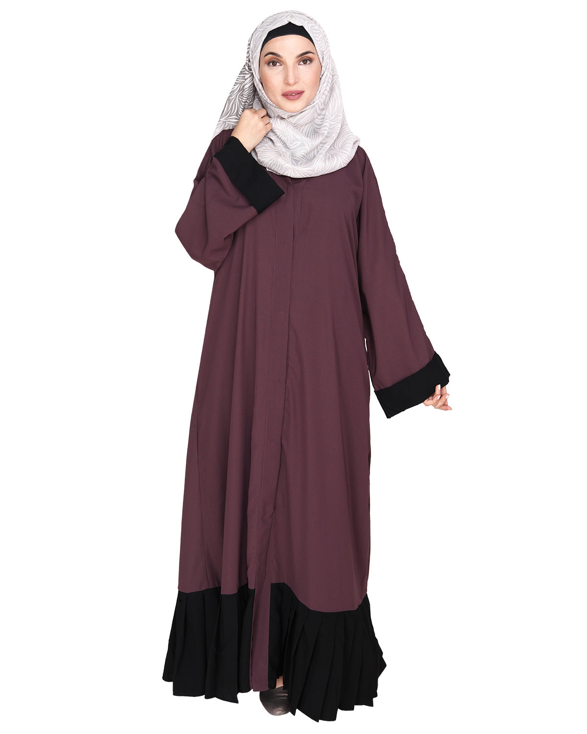 Imperial Purple and Black Pleated Bliss Dubai Style Abaya Imperial Purple & Black