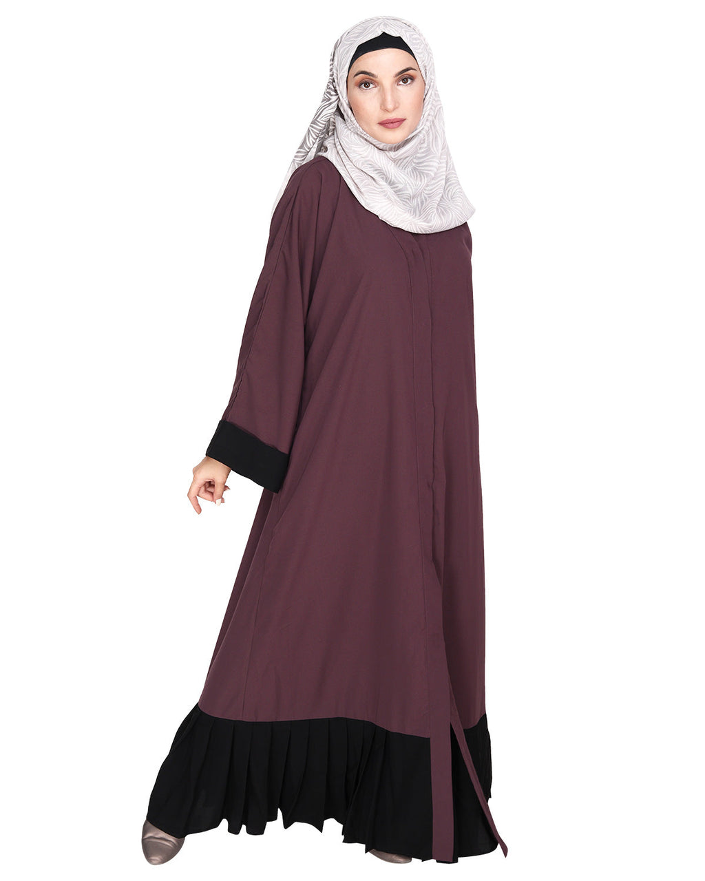 Imperial Purple and Black Pleated Bliss Dubai Style Abaya Imperial Purple & Black
