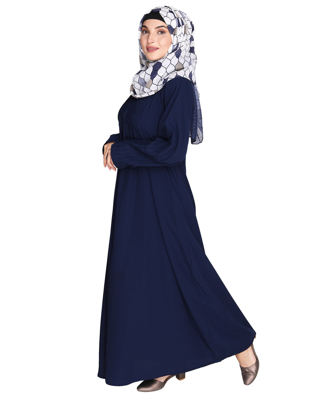 Sleek And Simple Abaya With Pintuck Detailing Blue