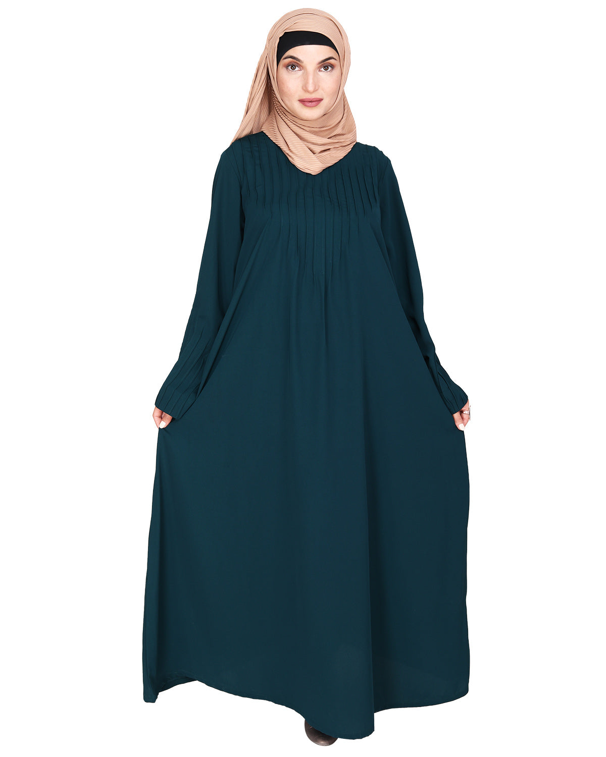 Sleek And Simple Abaya With Pintuck Detailing Blue