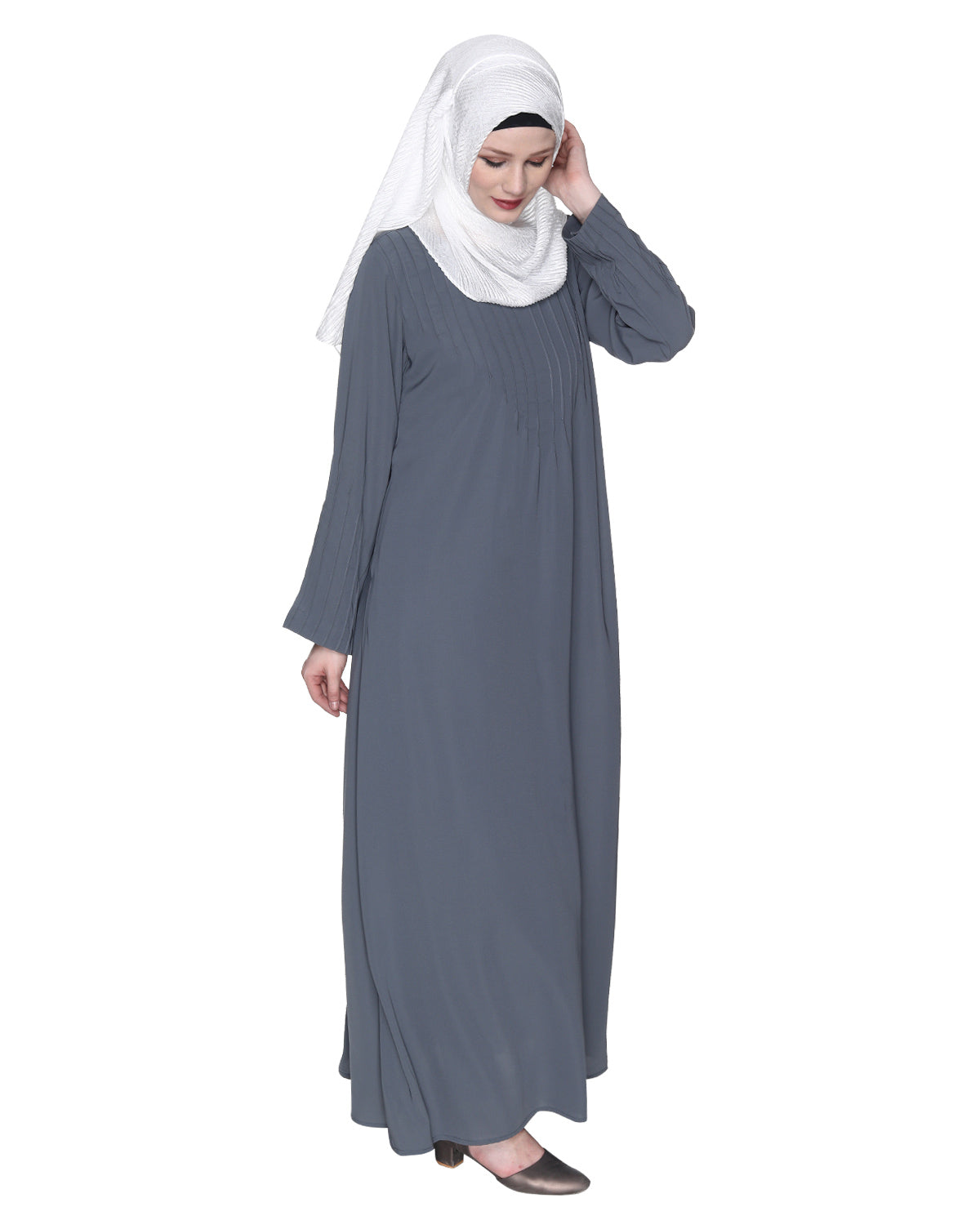 Sleek And Simple Abaya With Pintuck Detailing Bottle Green