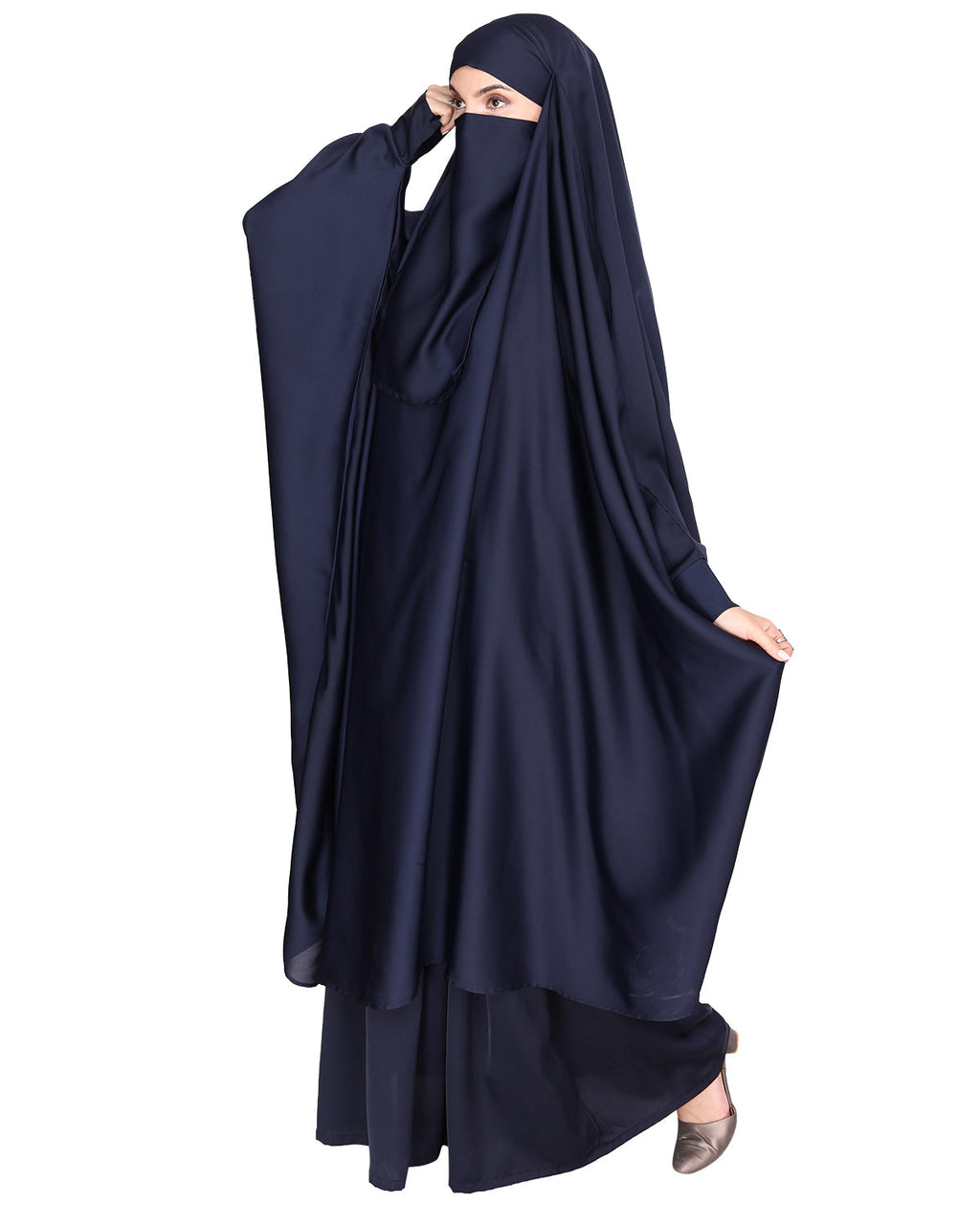 Gleaming Khimar and Skirt Jilbab Set Blue