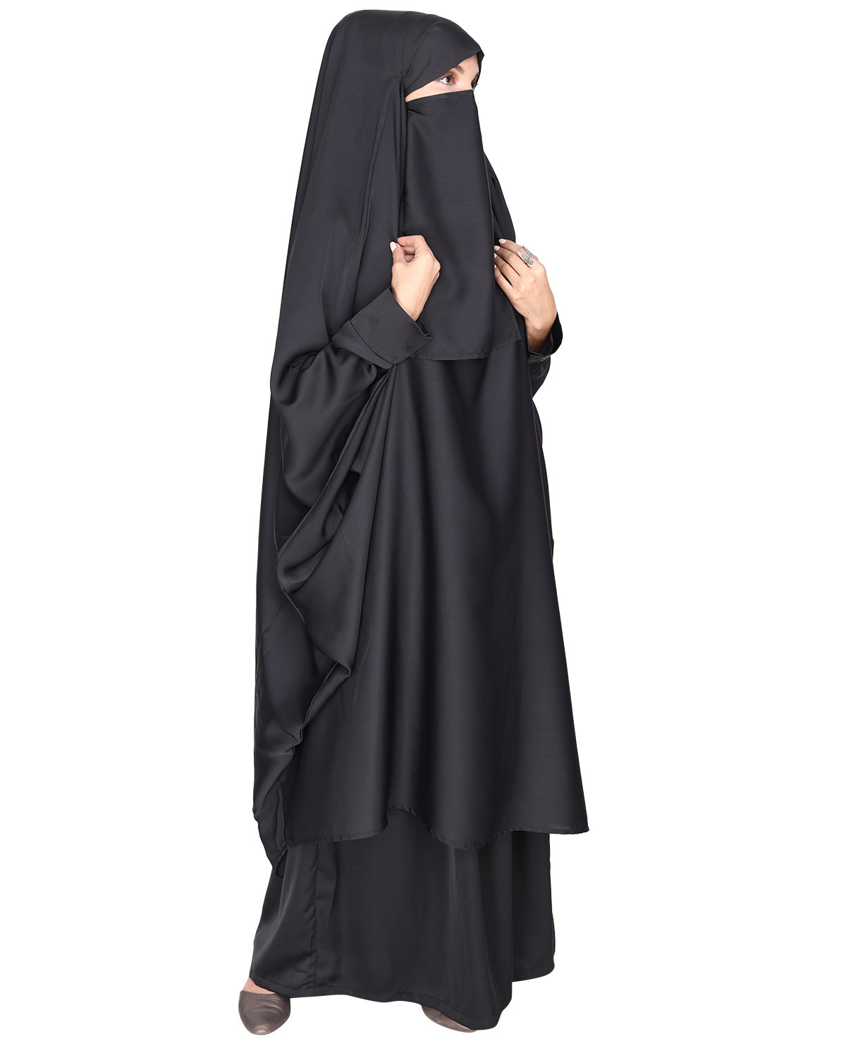 Gleaming Khimar and Skirt Jilbab Set Grey
