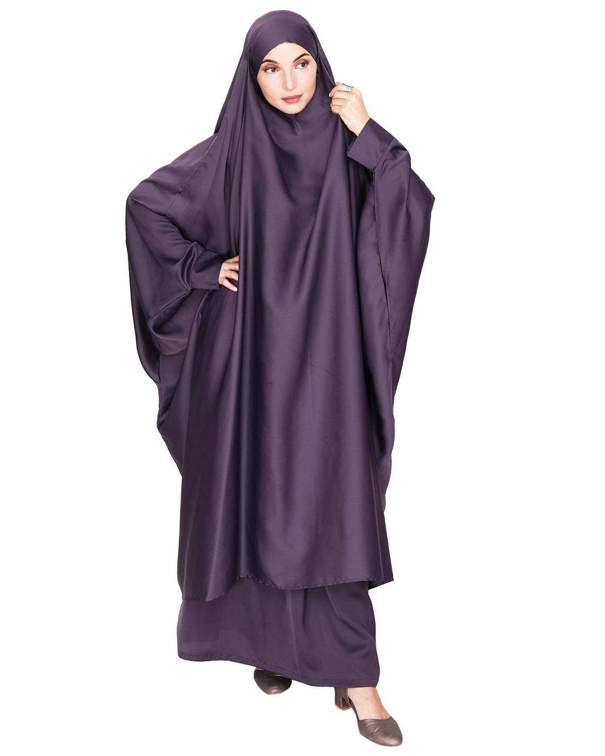Gleaming Khimar and Skirt Jilbab Set Imperial Purple