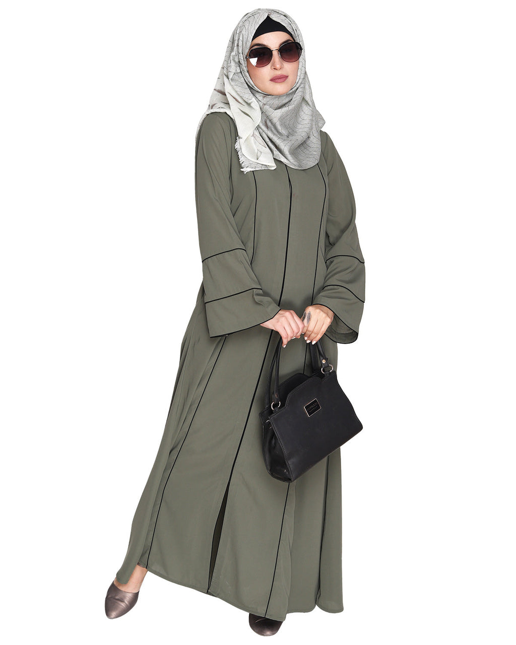 Snazzy Abaya with Sage Green Piping Design Maroon