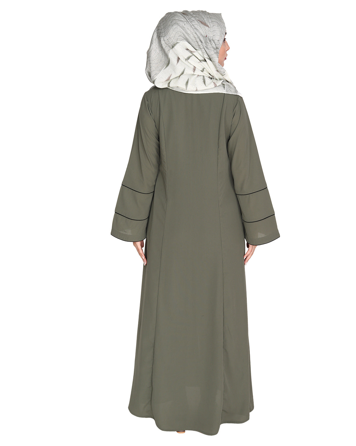 Snazzy Abaya with Sage Green Piping Design Dead Mint