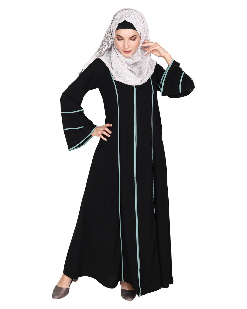 Snazzy Abaya with Sage Green Piping Design Dead Mint