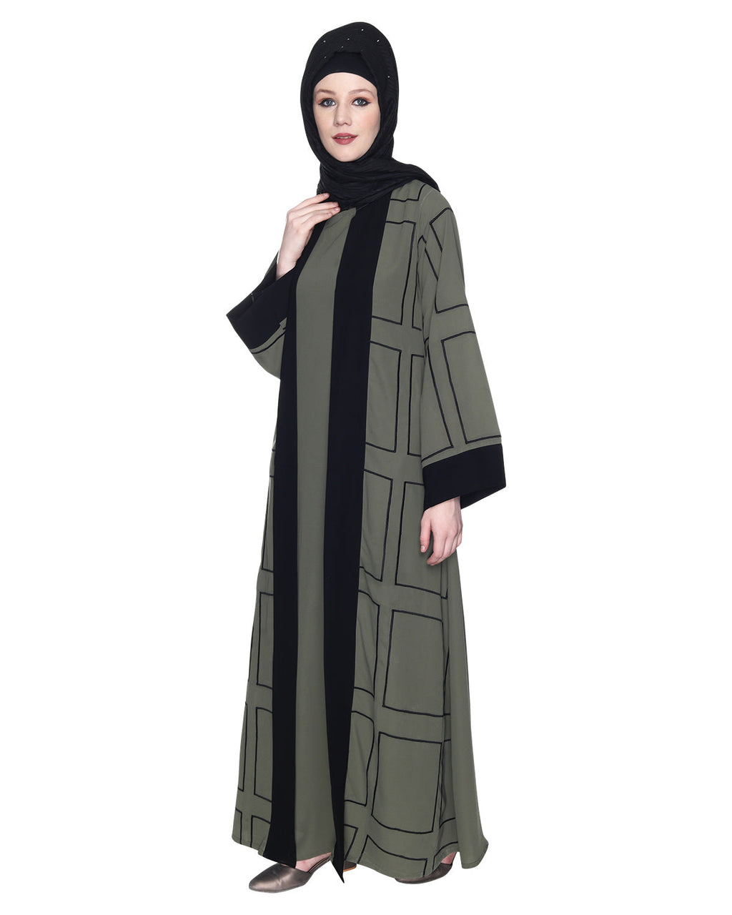 Designer Shrug Style Closed Abaya Dead Mint & Black
