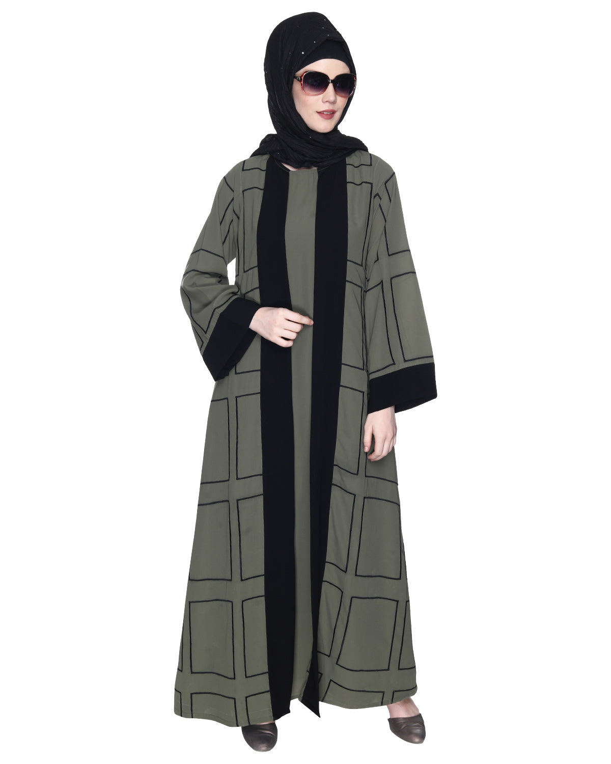 Designer Shrug Style Closed Abaya Dead Mint & Black
