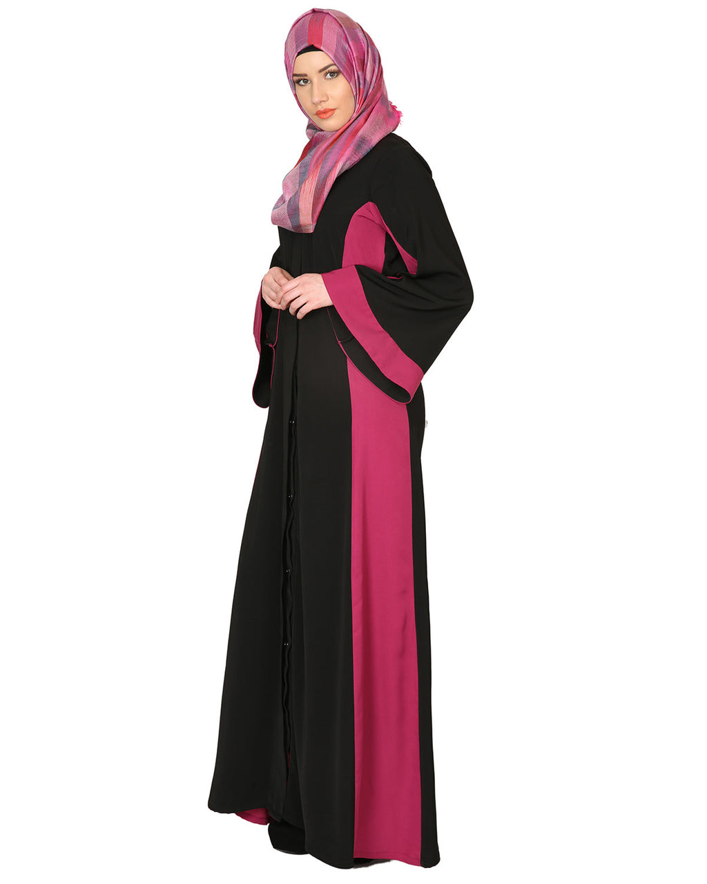 Black And Magenta Stylish Abaya Black
