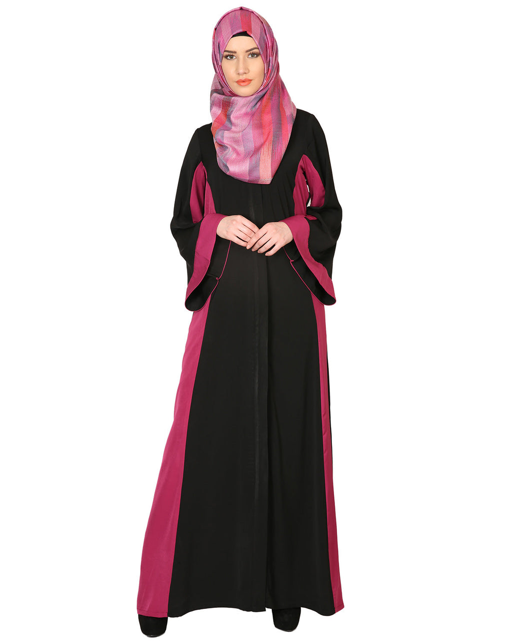 Black And Magenta Stylish Abaya Black