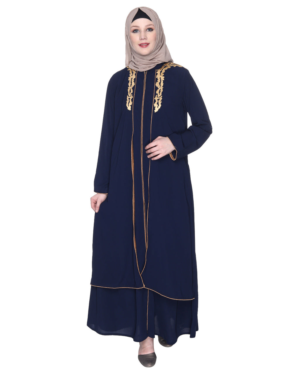 Regal Abaya With Gold Embroidery Black