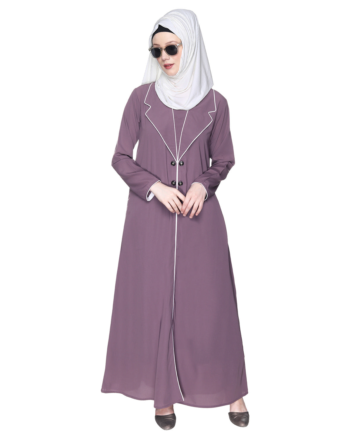 Stylish Coat Style Abaya With White Piping