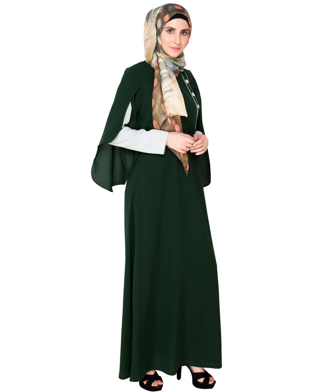 Tulip Sleeved Side Open Abaya Green
