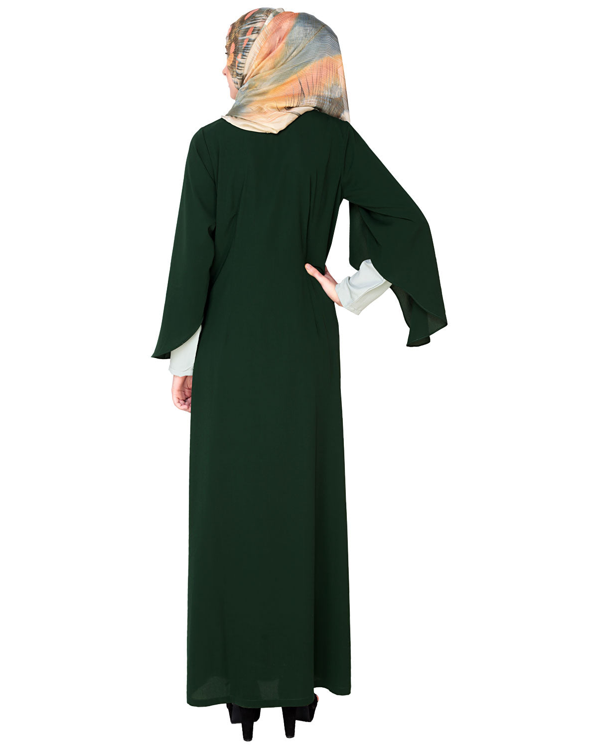 Tulip Sleeved Side Open Abaya Green