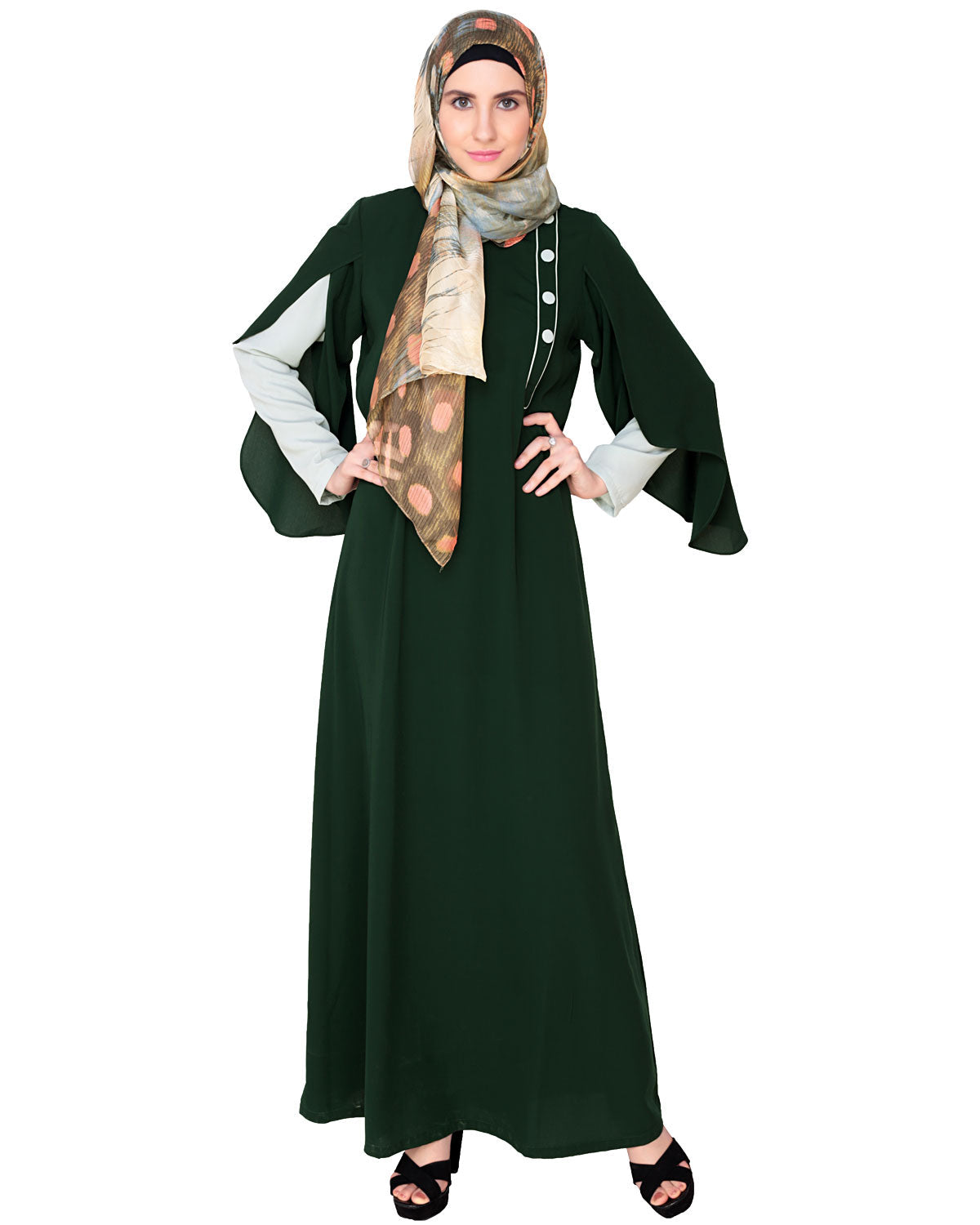 Tulip Sleeved Side Open Abaya Green
