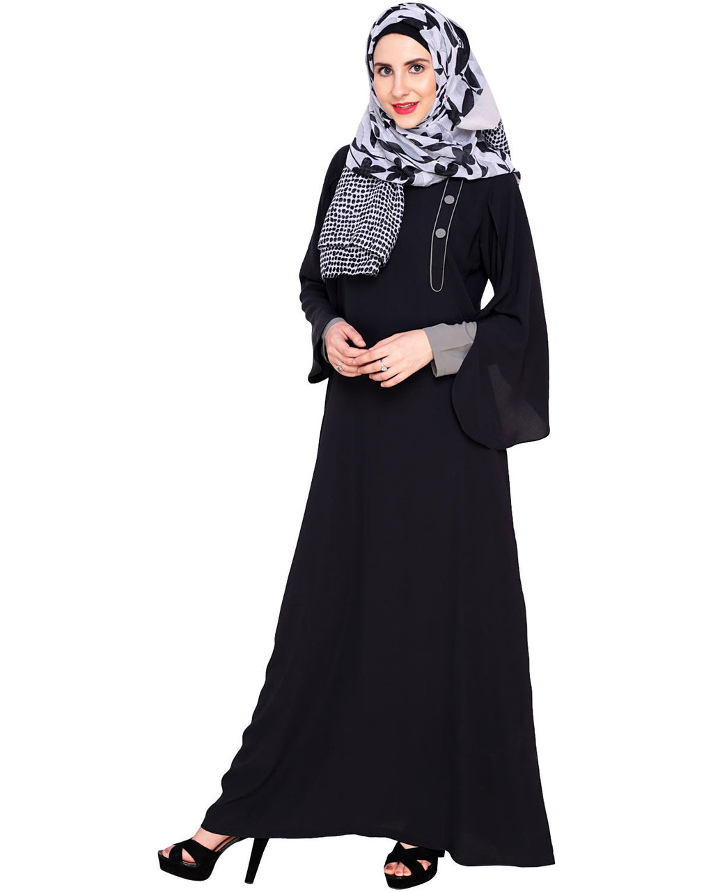 Tulip Sleeved Side Open Abaya Navy