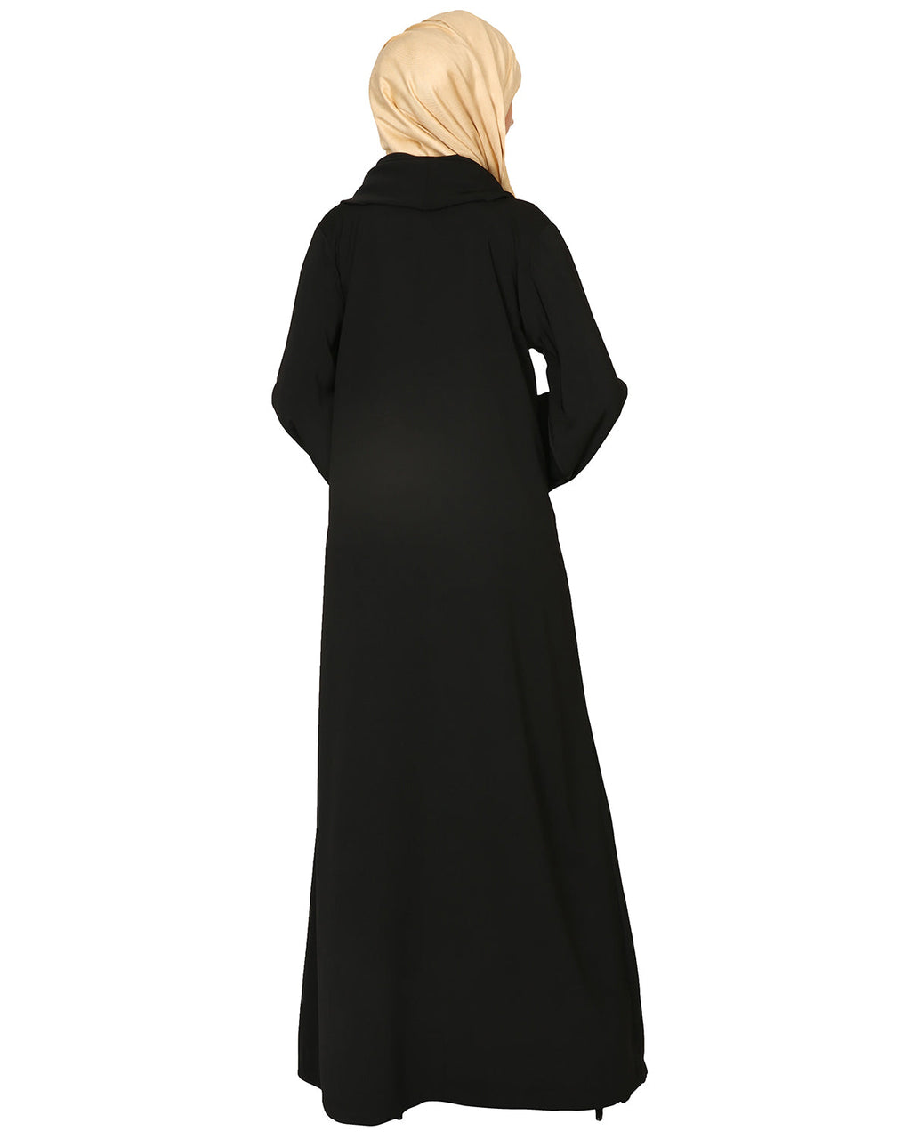 Cowl Neck And Elegant Crystal Hand Embroidered Abaya Black