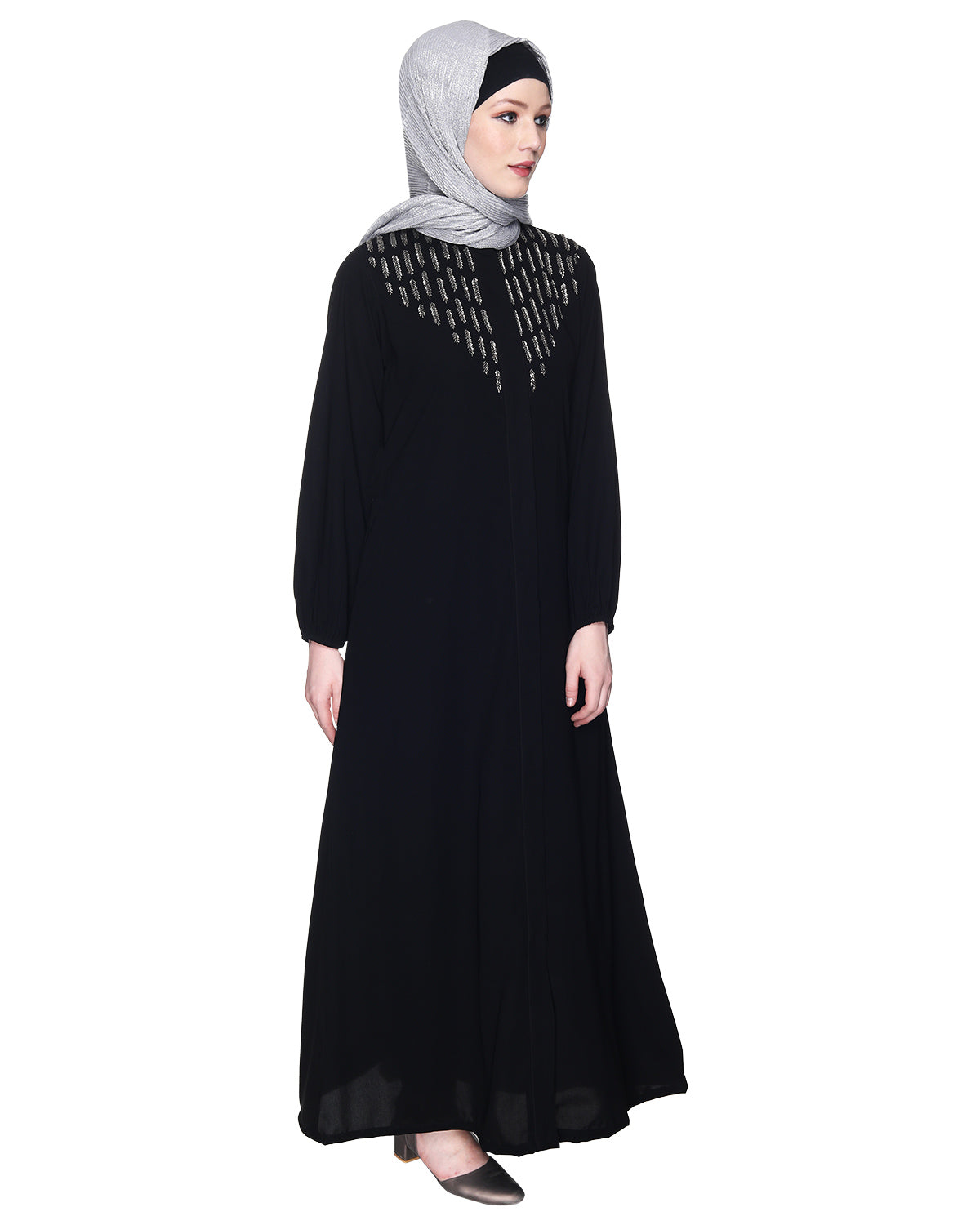 Abaya With Flashy Metallic Beads Embroidery Black
