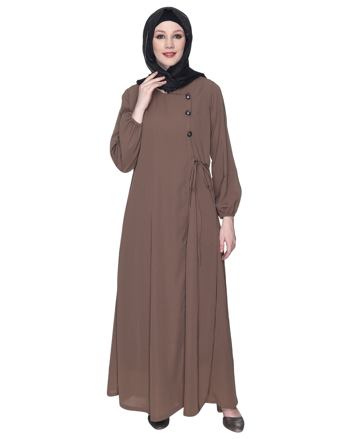 Angrakha Style Black Abaya Brown