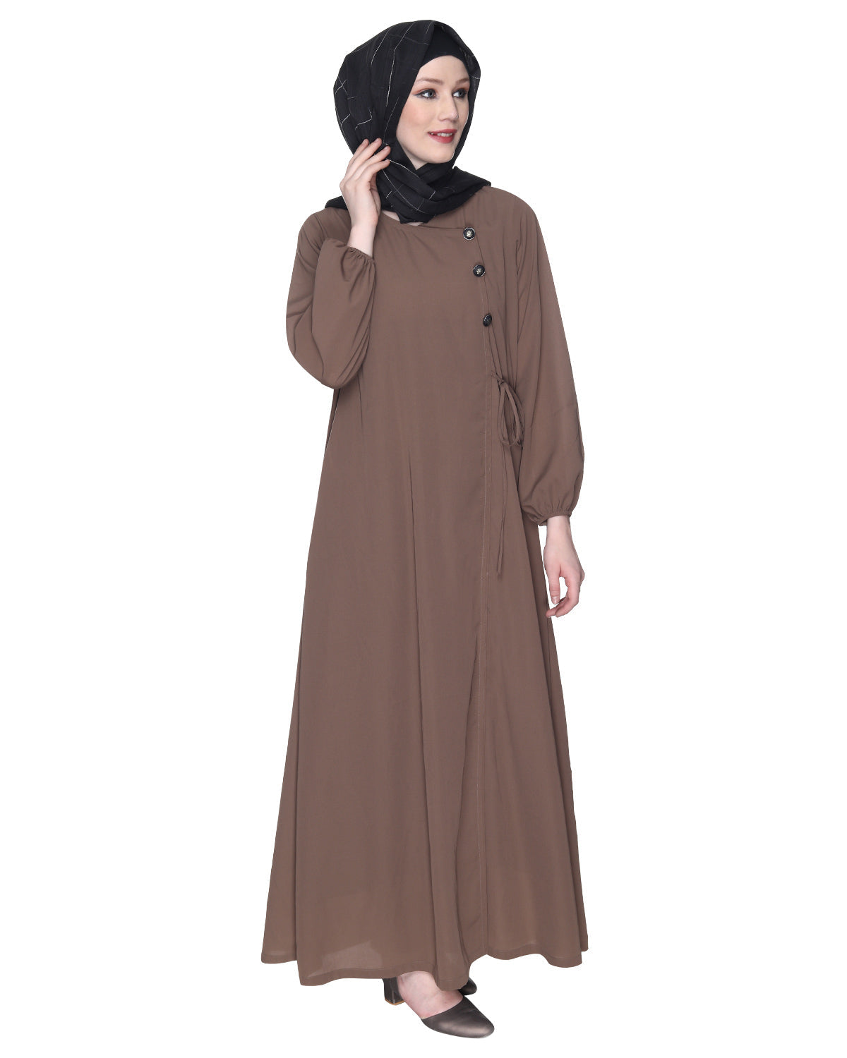 Angrakha Style Black Abaya Brown