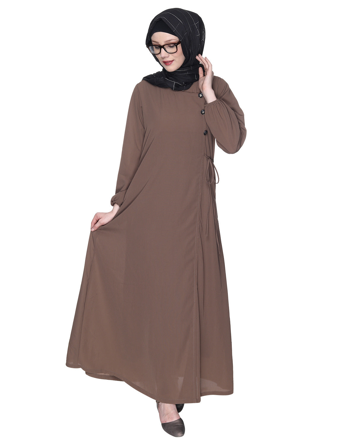 Angrakha Style Black Abaya Brown