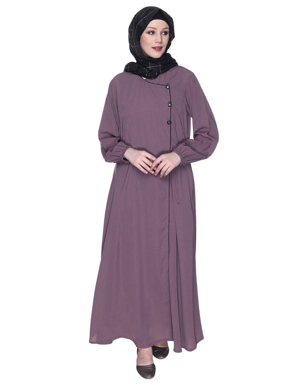 Angrakha Style Black Abaya Purple