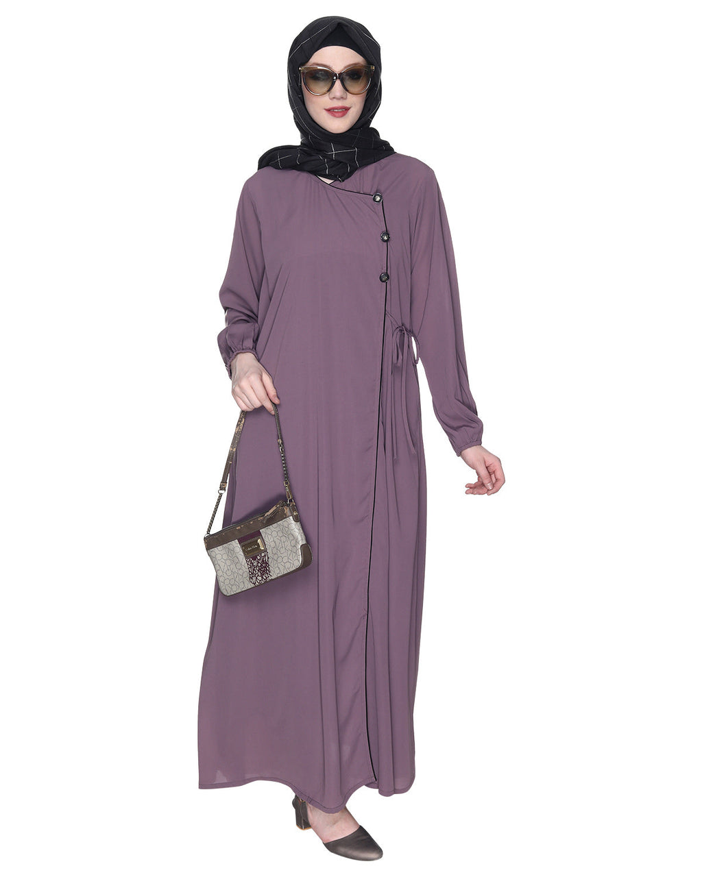 Angrakha Style Black Abaya Purple