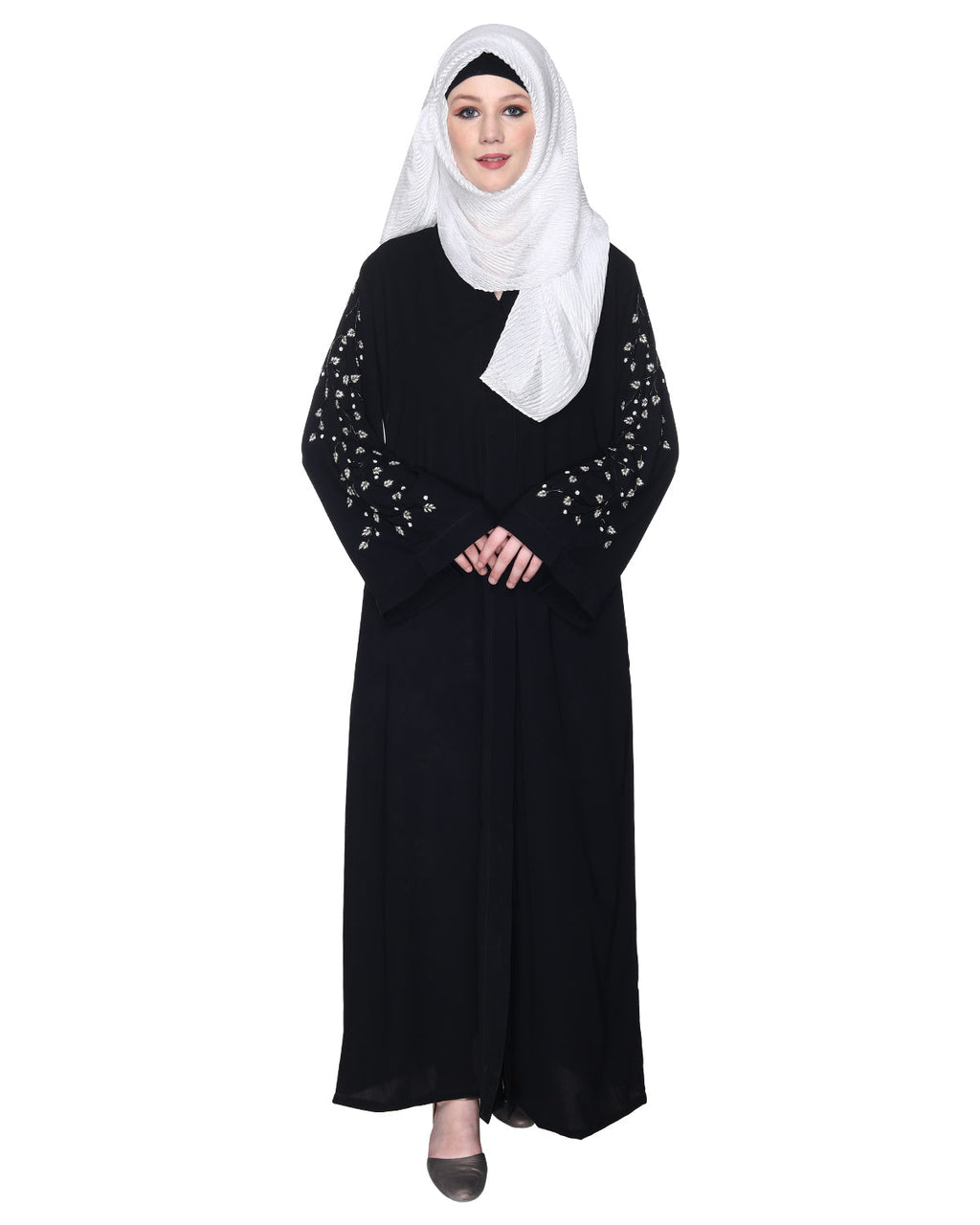 Enchanting Abaya With Sparkling Hand-Embroidered Sleeves Black