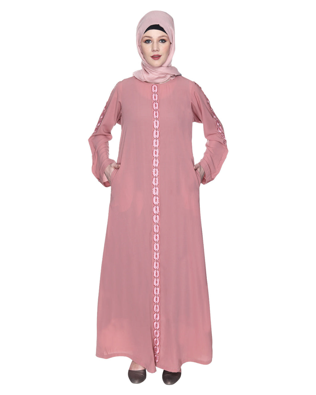 Glittering Loops Abaya Dull Pink