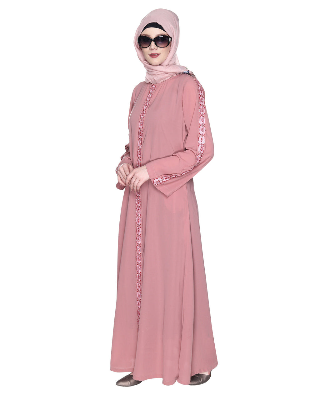 Glittering Loops Abaya Dull Pink