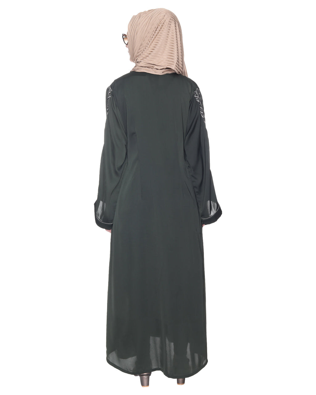 Formal Abaya With Gleaming Embroidered Sleeves Olive Green